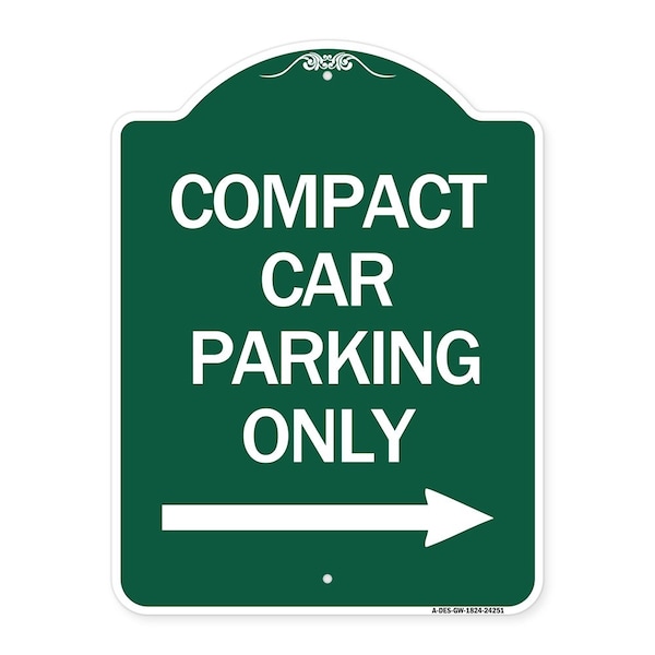 Signmission Compact Car Parking W/ Right Arrow, Green & White Aluminum Sign, 18" x 24", GW-1824-24251 A-DES-GW-1824-24251 - main